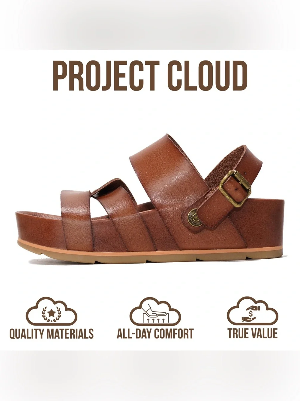 BRAND NEW IN BOX PROJECT CLOUD SIZE 8 brown Eco-Leather Platform Sandals